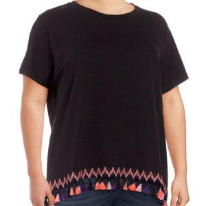 Lea & Viola Curve NWT Black Cotton Tassel Tee Shirt, Size XLarge